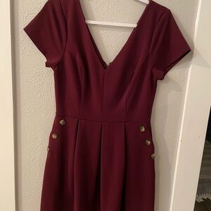 Elegant Burgundy Dress with Button Accents